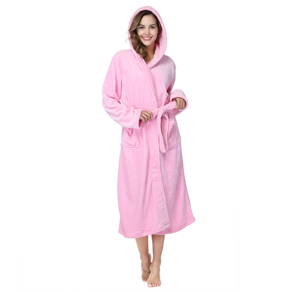 RONGTAI Womens Long Robes Plush Fleece Nightgown Thick Hooded Bathrobe With Pockets Fluffy Sleepwear For Men EX-STOCK Canada 
