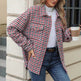 Casual Houndstooth Lapel Tweed Button long sleeve shirt tops for women - EX-STOCK Canada