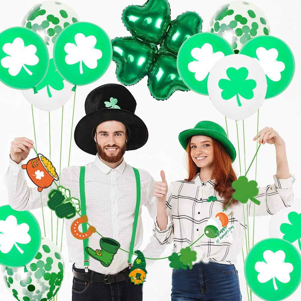St. Patrick's Day Balloon Party Decoration Kit – 32-Piece Clover & Lucky Balloon Set
