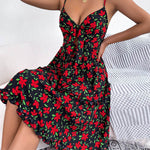 Spring And Summer Leisure Floral Spaghetti floral Midi Dress - EX-STOCK Canada
