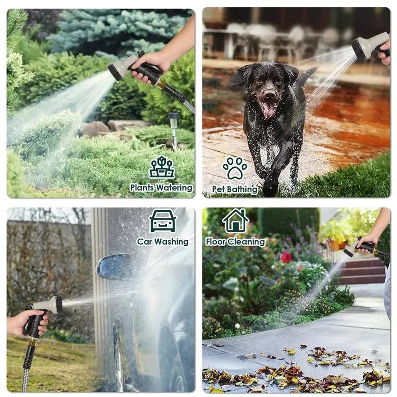 Metal Garden Hose, 100ft Stainless Steel Flexible Water Hose With 10 Adjustable Patterns Spray Nozzle, Heavy Duty Water Pipe , Kink Free , 2 Nozzles - EX-STOCK CANADA