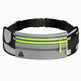 Gray waist bag with black and green accents on a white background
