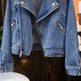 Large Lapel Long-sleeve Zipper Locomotive Style Denim Coat Jacket Women - EX-STOCK Canada