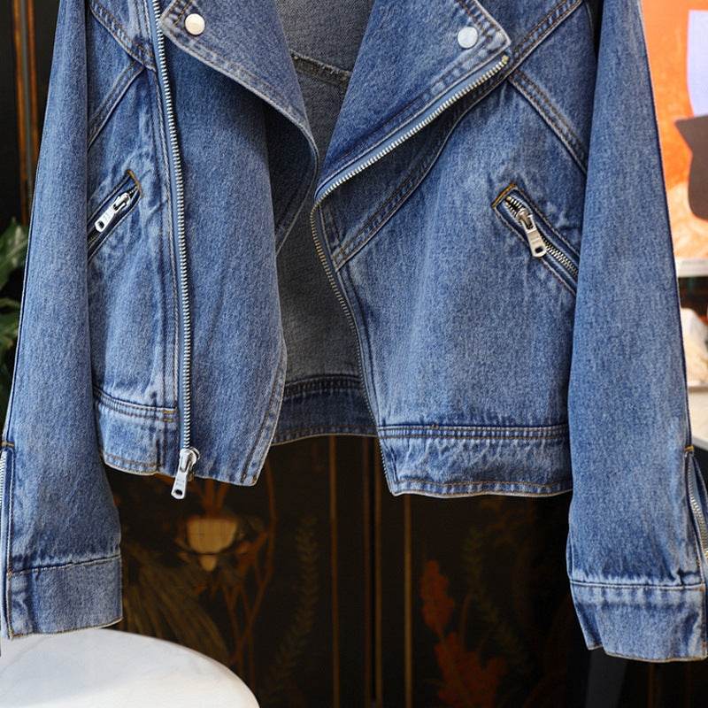 Large Lapel Long-sleeve Zipper Locomotive Style Denim Coat Jacket Women - EX-STOCK Canada
