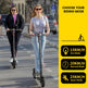 Two women riding electric scooters on a street with mode options displayed on the right.