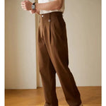 Retro Fashion Men High waist Pleated Loose Straight Leg Trouser - EX-STOCK CANADA