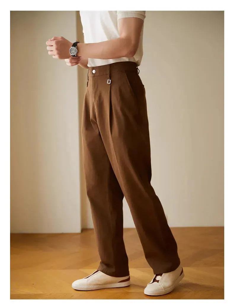 Retro Fashion Men High waist Pleated Loose Straight Leg Trouser - EX-STOCK CANADA