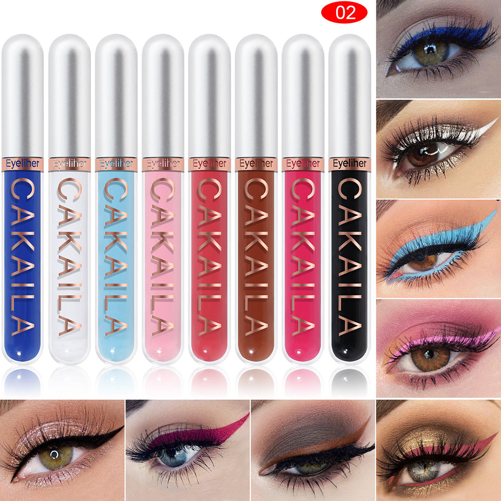 Set of Cakaila eyeliner products with eye makeup examples.