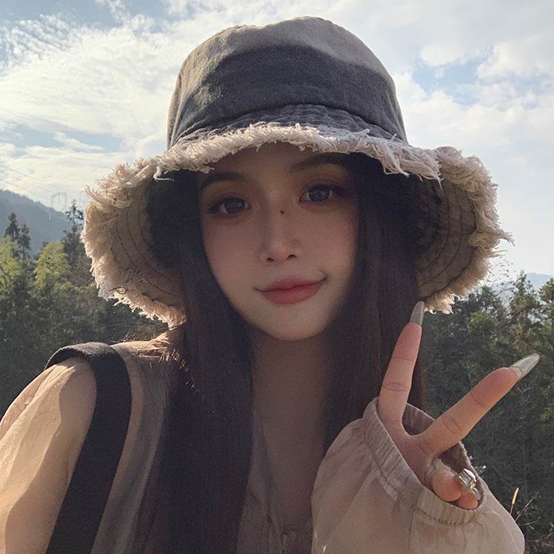 Summer Denim Bucket Hat for women Distressed Sun-proof Face-showing Small Hat - EX-STOCK Canada