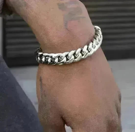Men's Cuban Link Chain Titanium Steel Silver Bracelet - EX-STOCK CANADA