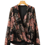 V-neck Long Sleeve Top Floral Print Women's Chiffon blouse Women - EX-STOCK CANADA