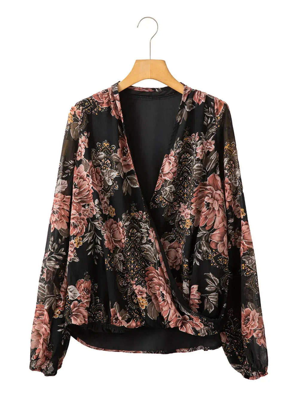 V-neck Long Sleeve Top Floral Print Women's Chiffon blouse Women - EX-STOCK CANADA
