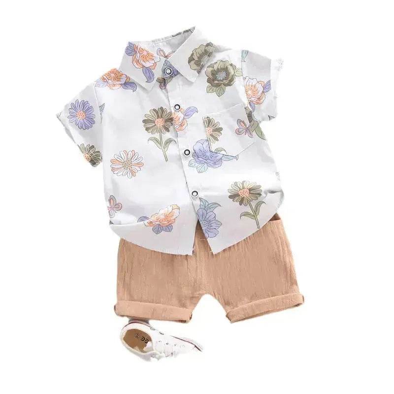 Summer Flower Lapel Shirt Two-piece Set for boys Short sleeve shirt and short pant - EX-STOCK Canada