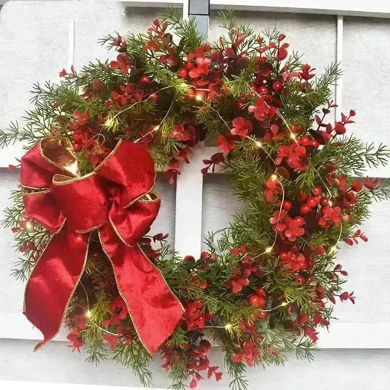 Artifical Cherry Pattern Wreaths Christmas Wreath Red Door Wreath Wall Hanging Garland Ornaments Rattan Circle Wall Decoration - EX-STOCK CANADA