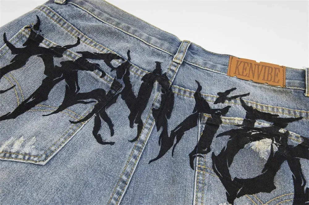 Punk Make Old Ripped Letter Denim Trousers Men Jeans - EX-STOCK CANADA