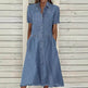 Women's European And American Lapel Casual loose button down Midi Denim jeans Mum Dress - EX-STOCK Canada