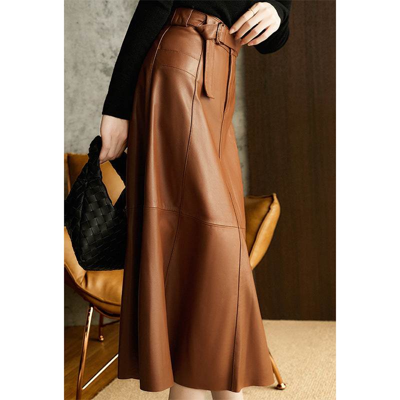 Fashion Retro All-match A- Line High Waist Formal Office Work Midi Faux Leather Skirt - EX-STOCK Canada