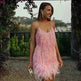 Elegant Chic Spaghetti Strap Luxury Tassel Sequins Feather Women’s Mini Dress for Evening Party, Cocktail Wedding Guest. - EX-STOCK CANADA