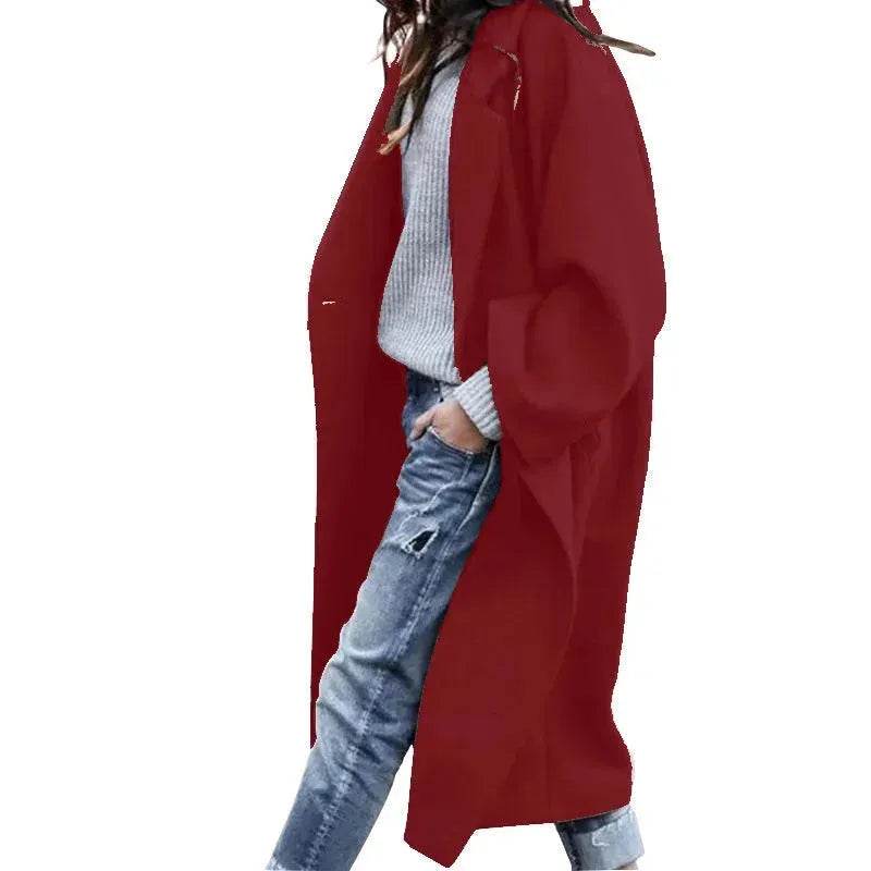 Lapel Single Breasted Women Winter Solid Woolen Trench Coat Long Jacket - EX-STOCK Canada