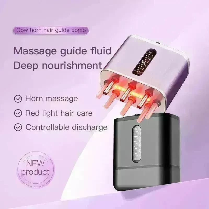Electric Scalp Massager Cow Horn Massage Comb Red Light Oil Applicator Promote Hair Growth Portable Hair Guid Comb - EX-STOCK CANADA