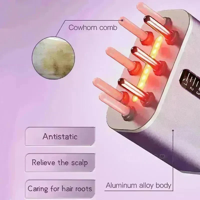 Electric Scalp Massager Cow Horn Massage Comb Red Light Oil Applicator Promote Hair Growth Portable Hair Guid Comb - EX-STOCK CANADA