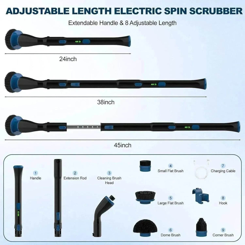 Electric Spin Scrubber, Cordless Cleaning Brush With 4 Replaceable Brush Heads And Adjustable Handle for Bathroom, Kitchen, Tub, Tile, Floor - EX-STOCK Canada