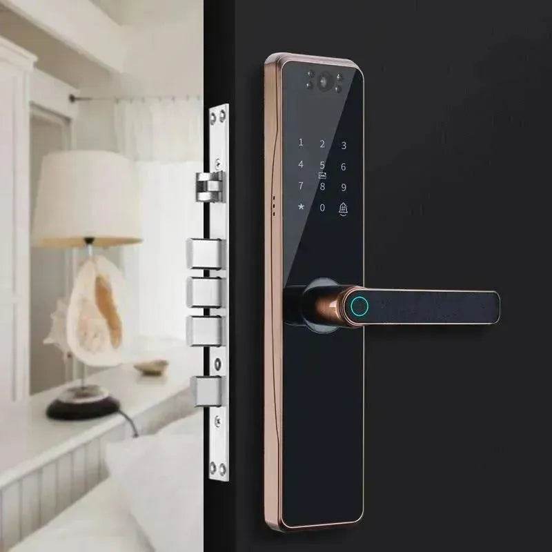 Electronic Door Lock With Surveillance Camera, Fingerprint Lock Graffiti Home Password Lock Mobile Phone Video Anti-theft - EX-STOCK Canada