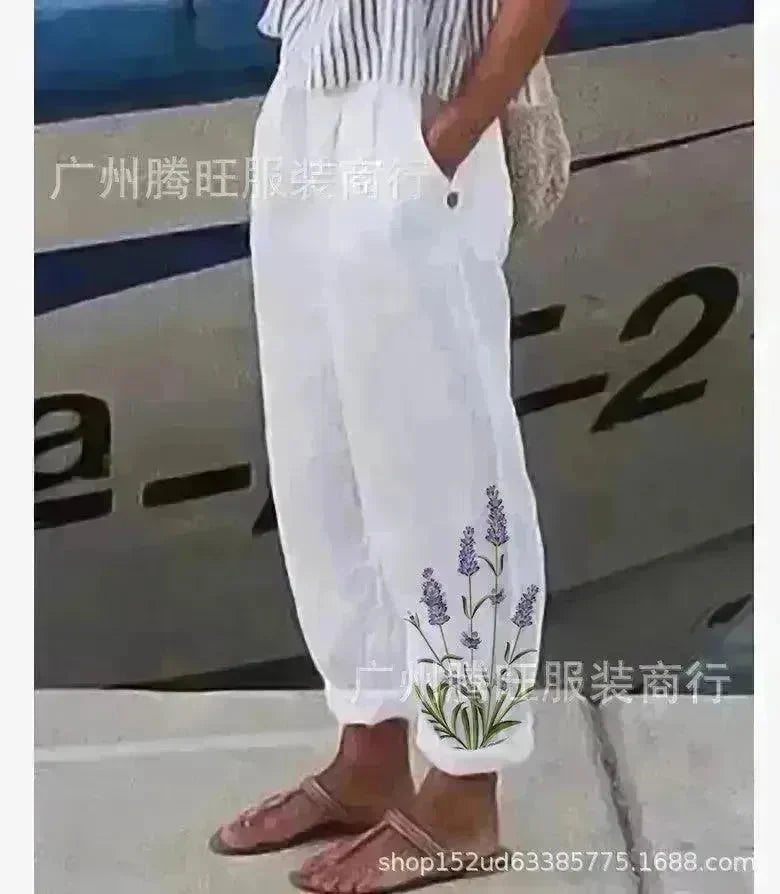 Elegant Cotton And Linen Floral Print Casual Jumpsuit - EX-STOCK CANADA