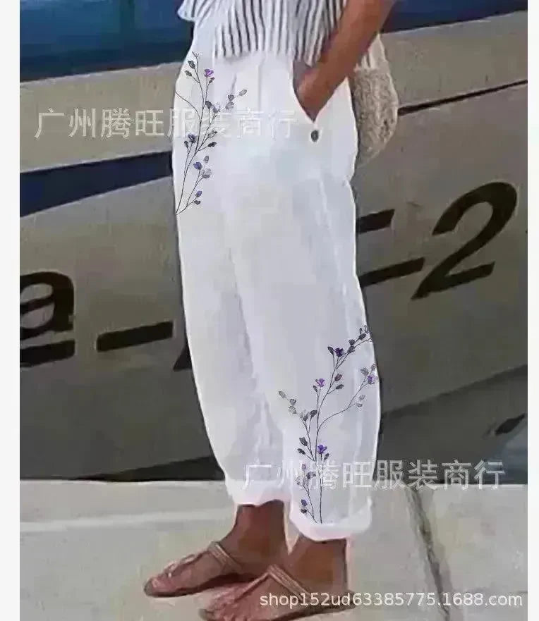Elegant Cotton And Linen Floral Print Casual Jumpsuit - EX-STOCK CANADA