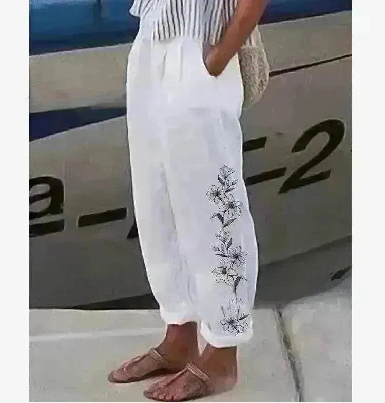 Elegant Cotton And Linen Floral Print Casual Jumpsuit - EX-STOCK CANADA