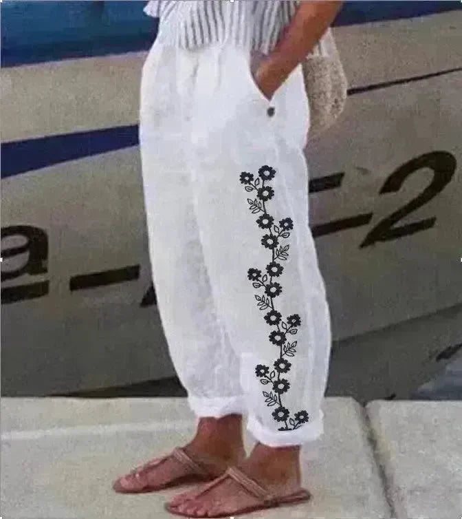 Elegant Cotton And Linen Floral Print Casual Jumpsuit - EX-STOCK CANADA