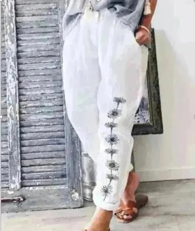 Elegant Cotton And Linen Floral Print Casual Jumpsuit - EX-STOCK CANADA