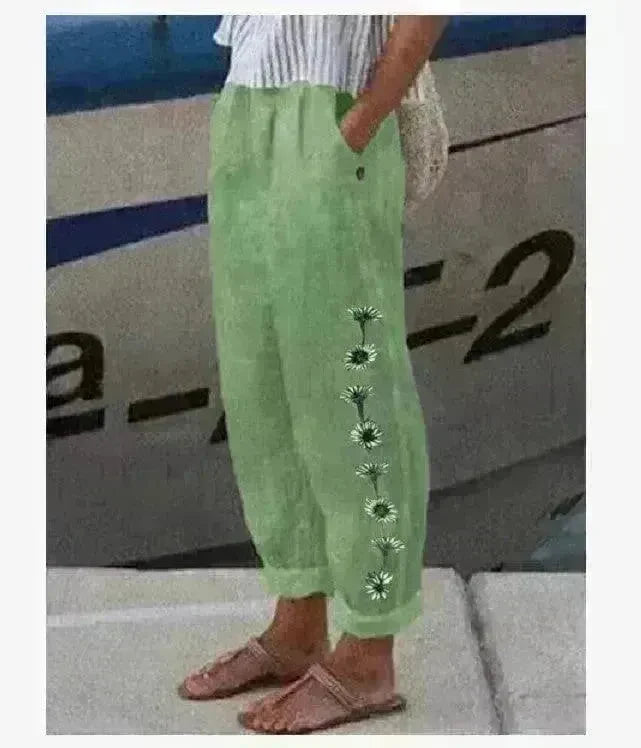 Elegant Cotton And Linen Floral Print Casual Jumpsuit - EX-STOCK CANADA