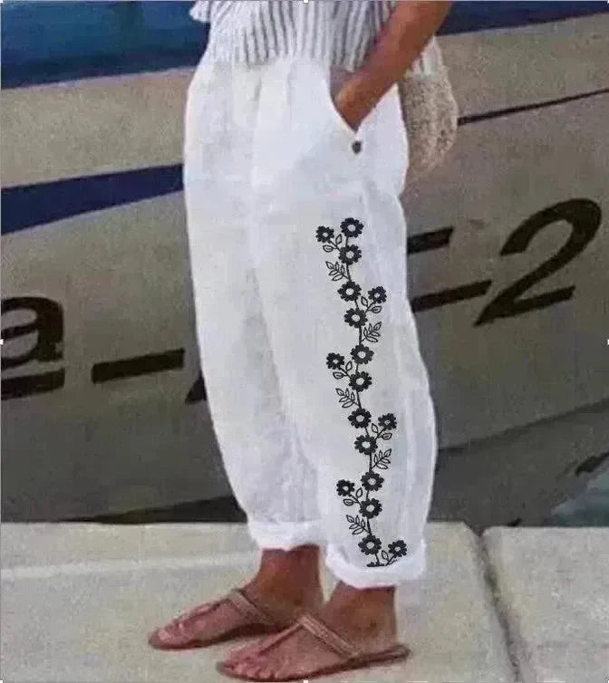 Elegant Cotton And Linen Floral Print Casual Jumpsuit - EX-STOCK CANADA