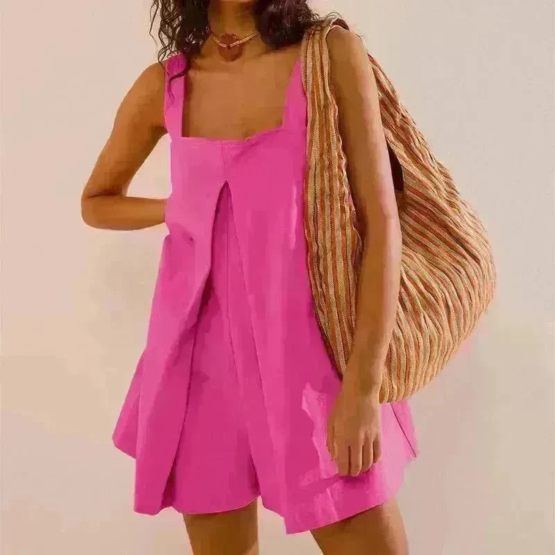 Elegant Solid Color Wide Leg Short Sleeveless Women Jumpsuit Fashionable Short Skirt Casual Jumpsuit for Women - EX-STOCK CANADA