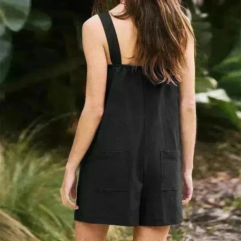Elegant Solid Color Wide Leg Short Sleeveless Women Jumpsuit Fashionable Short Skirt Casual Jumpsuit for Women - EX-STOCK CANADA