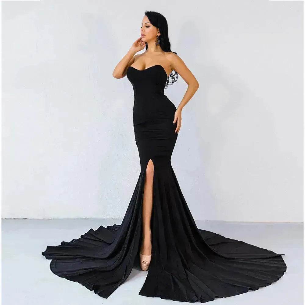 Elegant Strapless Bodycon Dress Bridesmaid Dress Evening Dinner Party Split Long Dress for Women - EX-STOCK Canada
