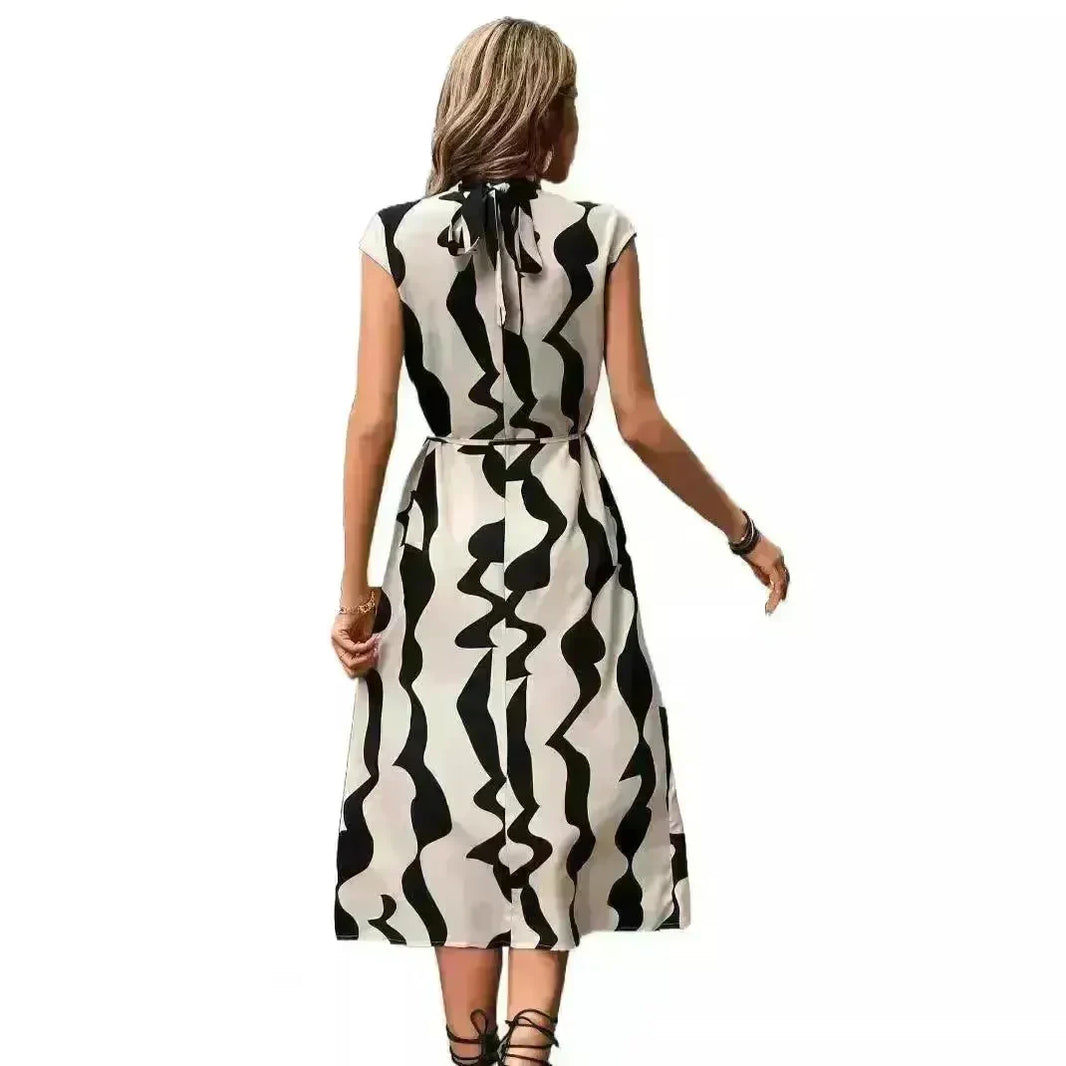 Elegant Summer Sleeveless Irregular Pattern Print Vest Women's Midi Dress - EX-STOCK CANADA