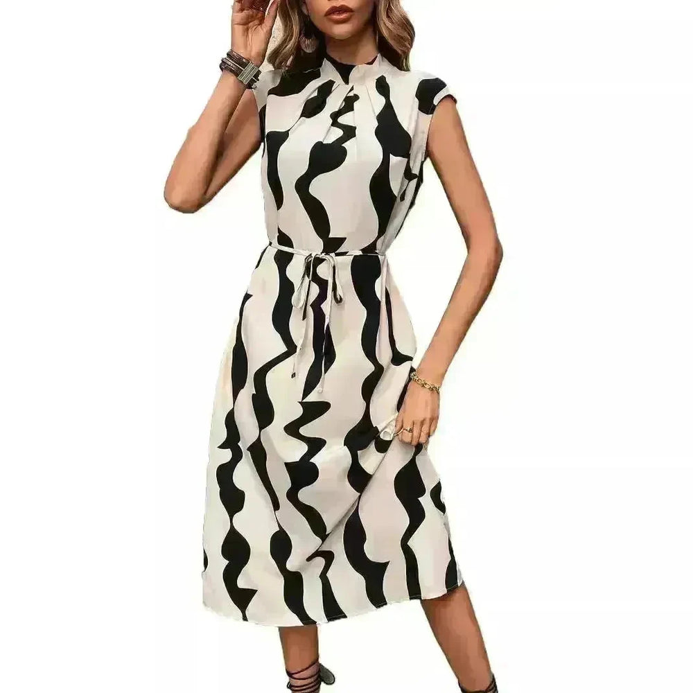 Elegant Summer Sleeveless Irregular Pattern Print Vest Women's Midi Dress - EX-STOCK CANADA