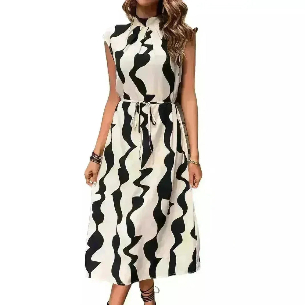 Elegant Summer Sleeveless Irregular Pattern Print Vest Women's Midi Dress - EX-STOCK CANADA