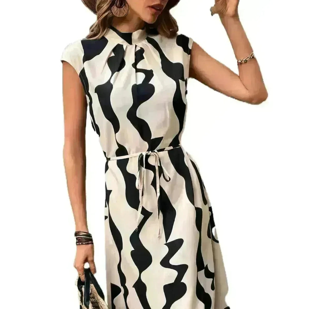 Elegant Summer Sleeveless Irregular Pattern Print Vest Women's Midi Dress - EX-STOCK CANADA