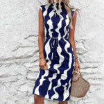 Elegant Summer Sleeveless Irregular Pattern Print Vest Women's Midi Dress - EX-STOCK CANADA