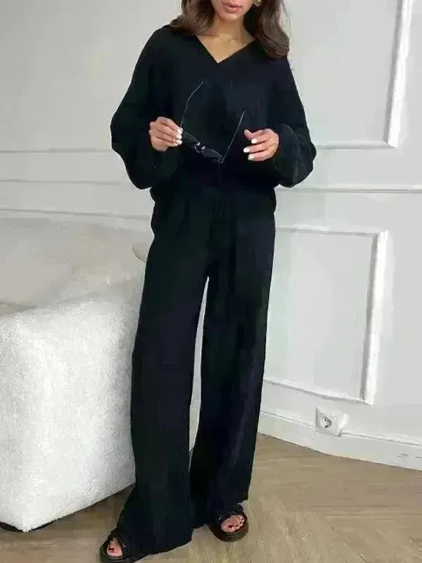 Elegant Women Casual Loose Outfit Female Long Sleeve Top Drawstring Trousers - EX-STOCK CANADA