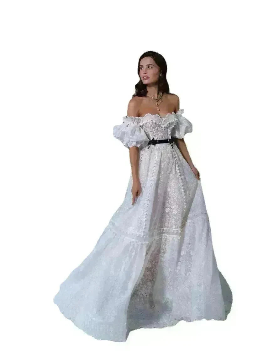 Elegant Women Lace Tube Top Swing Backless Sexy White Dress for Party Dinner - EX-STOCK CANADA