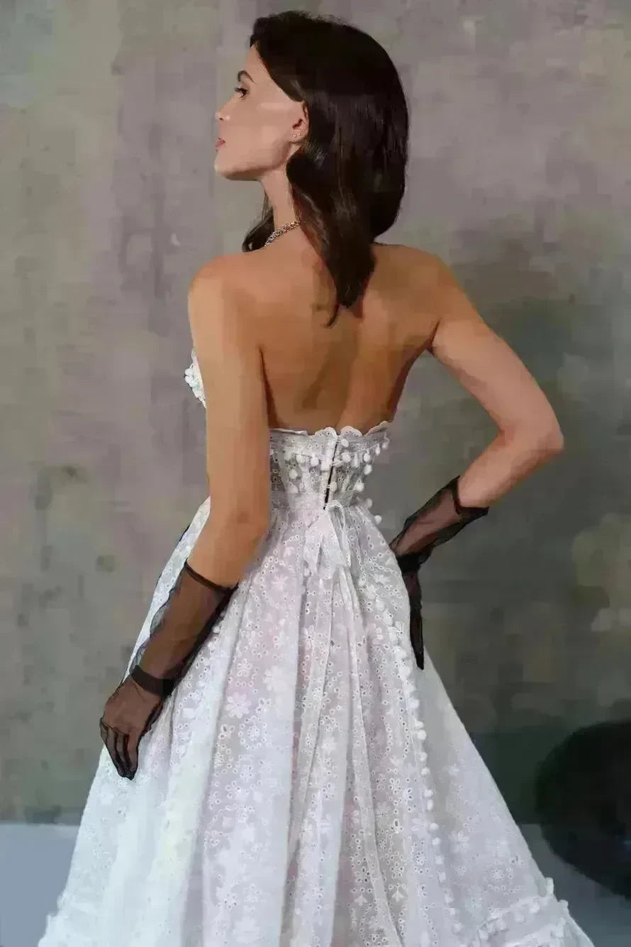 Elegant Women Lace Tube Top Swing Backless Sexy White Dress for Party Dinner - EX-STOCK CANADA