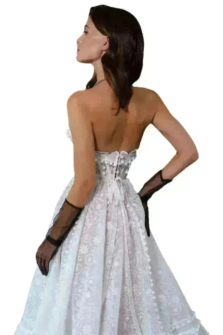 Elegant Women Lace Tube Top Swing Backless Sexy White Dress for Party Dinner - EX-STOCK CANADA