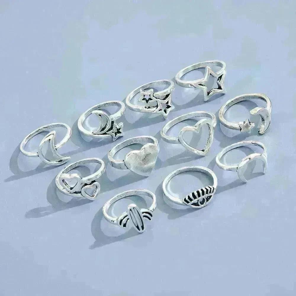 Eleven Sets Of Personalized Retro Hollow Love Stars Moon Cactus Eyes Ring - EX-STOCK CANADA