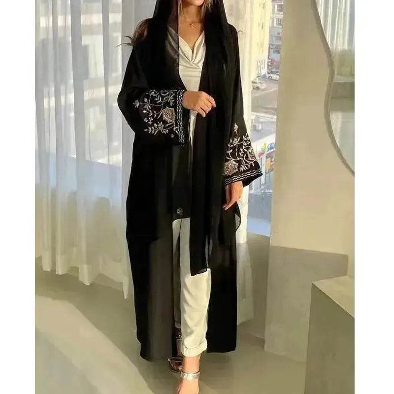 Embroidered Sleeve Loose Cardigan Abaya Dress Robe for Arab Dubai Turkey Middle East Women - EX-STOCK Canada