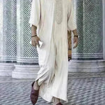 Ethnic Style Loose Casual Embroidery White Arab Robe - EX-STOCK CANADA