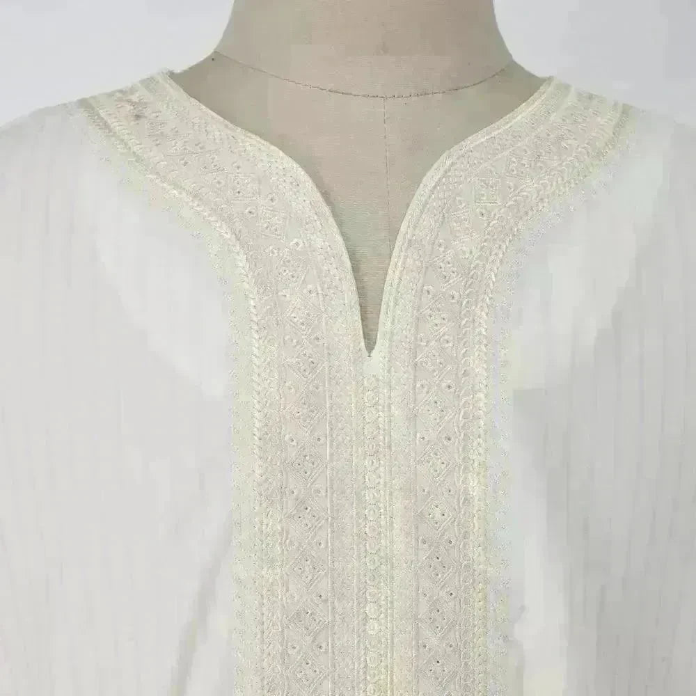 Ethnic Style Loose Casual Embroidery White Arab Robe - EX-STOCK CANADA